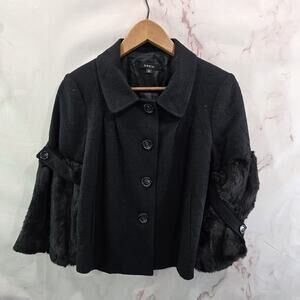 Anthropologie Coat Womens Small Black Wool Faux Fur Sleeve Crop Shacket Drew